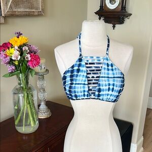 Blue Tie-Dye Halter Bikini Top